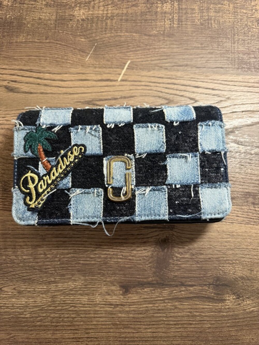 Marc Jacobs "Paradise" Denim Checkerboard Wallet on Strap